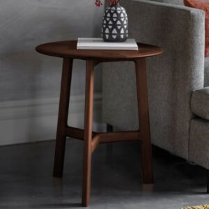 Madrina Wooden Round Side Table In Walnut