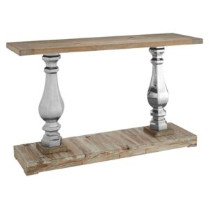 Mintaka Wooden Console Table With Silver Legs In Natural