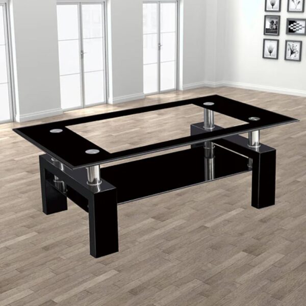 Earlville Large Glass Coffee Table In Clear And Black