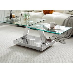 Magic Wings Swivel Clear Glass Coffee Table With Steel Base